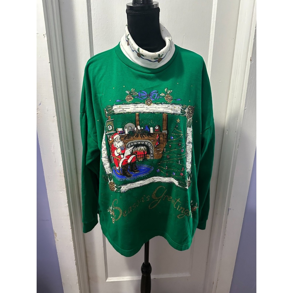 Holiday Time Embroidered Graphic Turtleneck Sweater in 20W